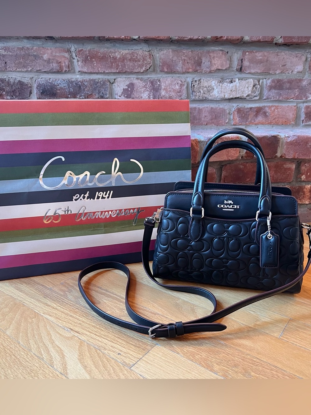 Coach Black Signature Leather Mini Darcie Carryall Bag